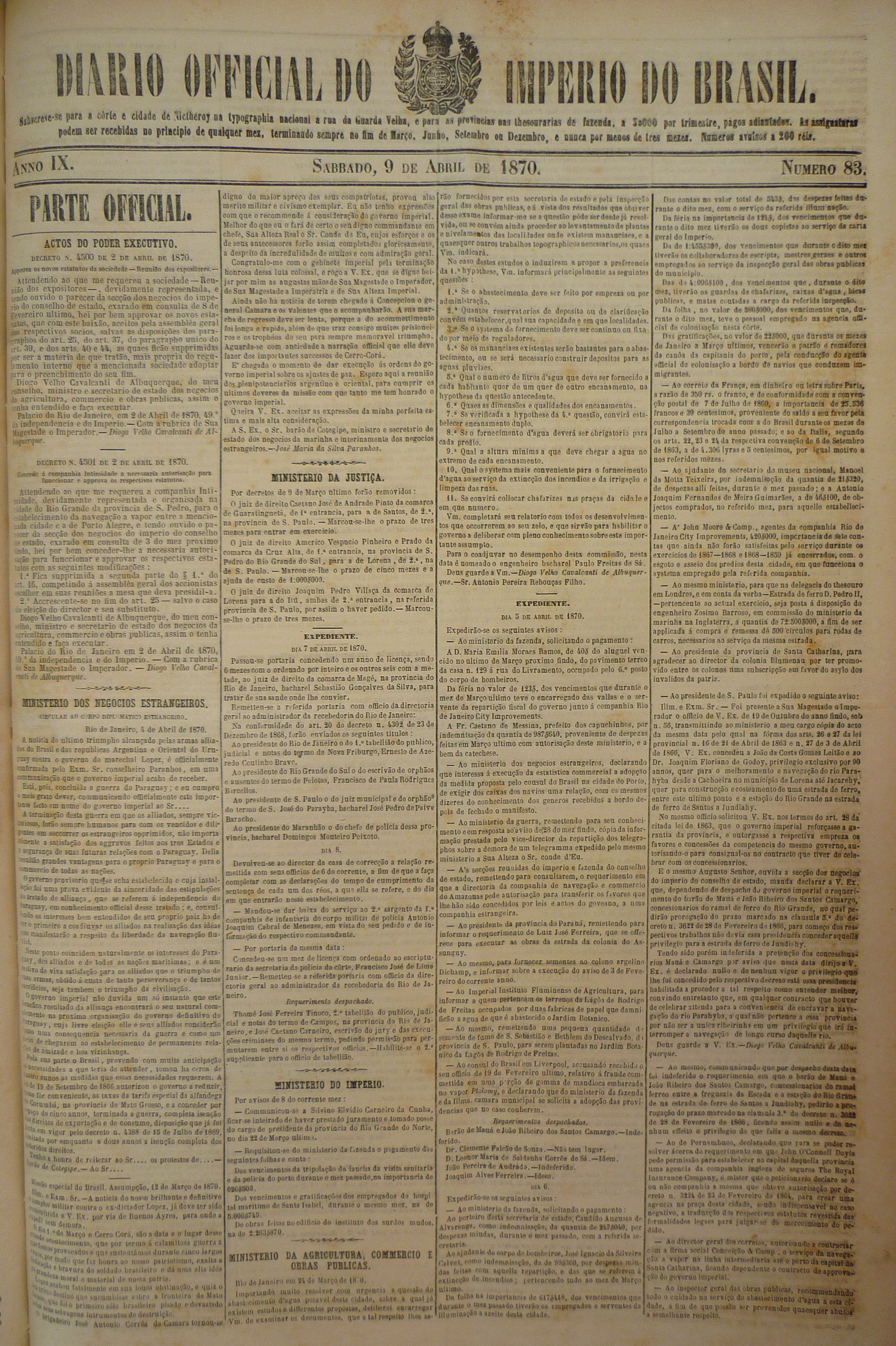 Circular ao Corpo Diplomatico Estrangeiro. Está, pois, concluida a guerra do Paraguay.