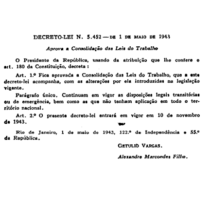 Aprova a Consolidação das Leis do Trabalho.