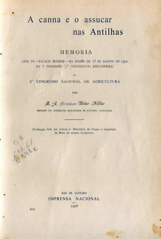 Capa do Livro A Canna e o assucar nas Antilhas - 633.61